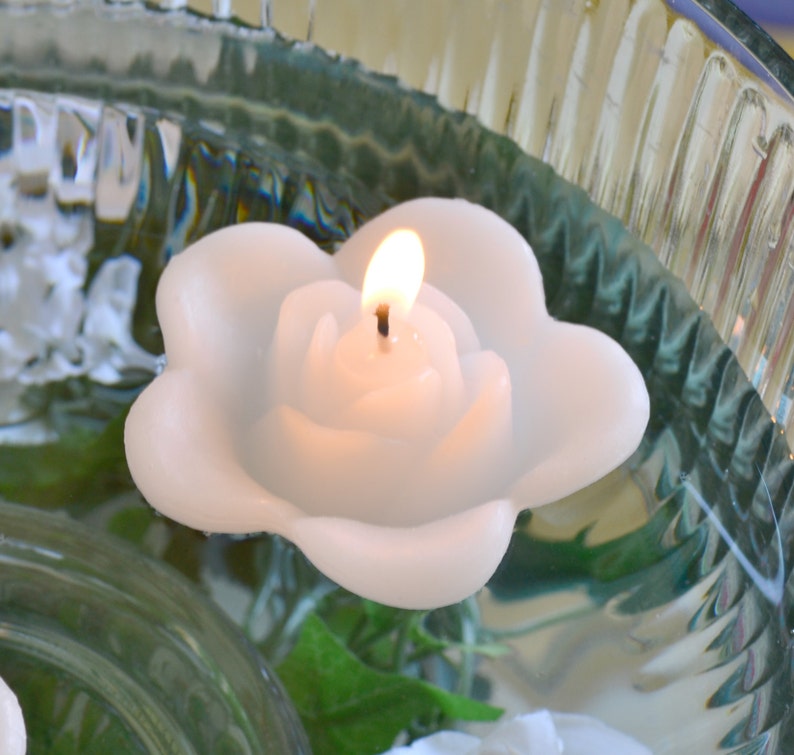 10 White floating rose wedding candles for table centerpiece and reception decor. image 2