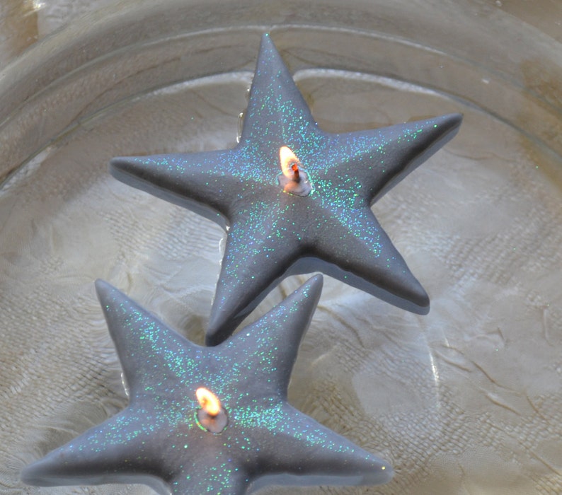 Silver Shimmering Star floating candles set of 10 image 2