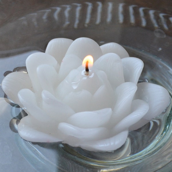 White Lotus Floating Candles, Wedding Centerpiece Decor, Set of 10
