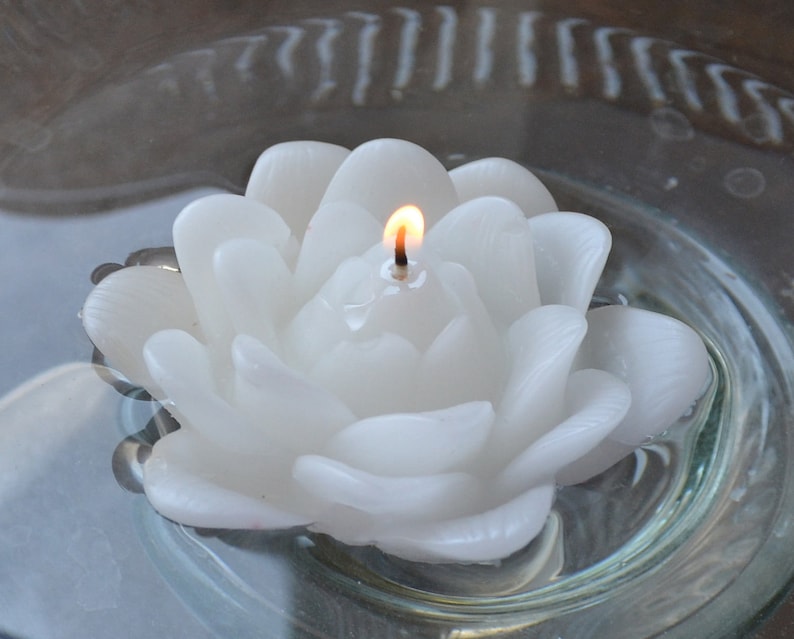 Set of 10 White Lotus floating candles wedding centerpiece, reception table decor, baby shower, bridal shower party image 1