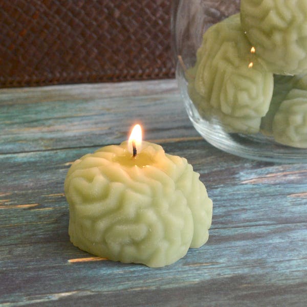 Bag O' Brains candles.  Not scary at all, just kinda gross. Halloween party, green zombie brains haunted house decorations 2 pack