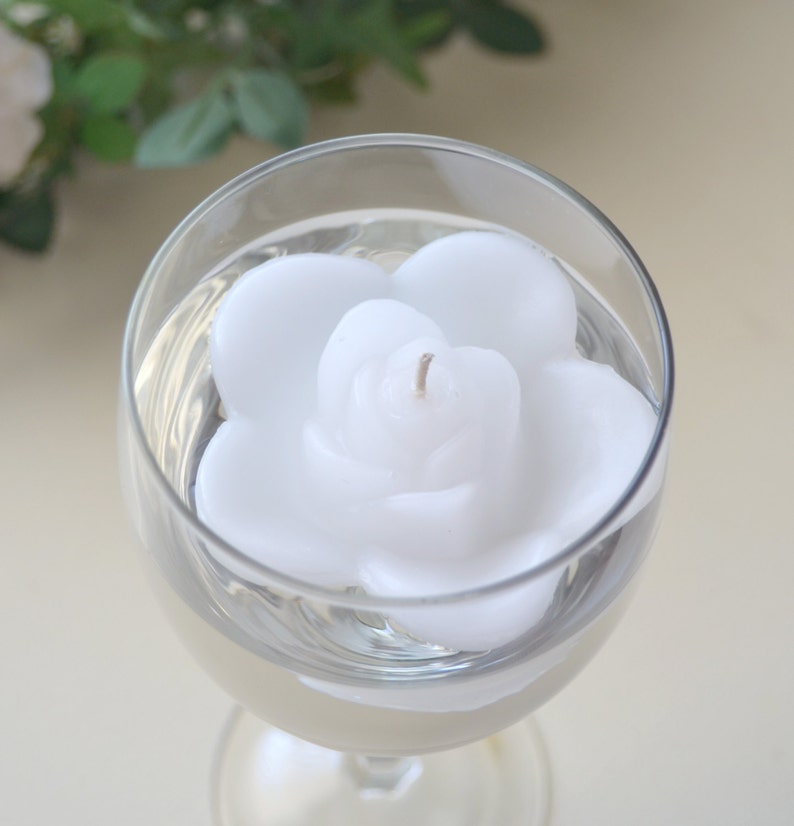 10 White floating rose wedding candles for table centerpiece and reception decor. image 4