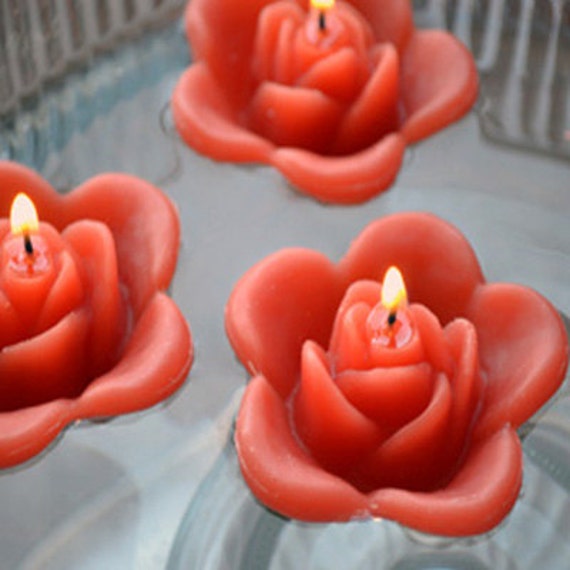 12 Rust burnt orange floating rose wedding candles for table Etsy