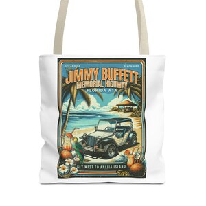 Jimmy Buffett Memorial Highway Florida A1A Shopping Tote Bag, Beach Vibes, Island Life, Travel, Coastal Tropical Vintage Beach Tote Bag,