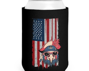 Jimmy Buffett Patriotic Parrot Pirate Can Cooler Sleeve, divertente bandiera americana, Parrothead, bomboniera per la festa del 4 luglio, regali per gli amanti della birra
