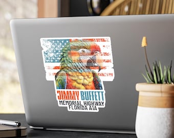 Jimmy Buffett Patriotic Parrot Kiss-Cut Vinyl Decals - Parrot & American Flag Stickers, Parrothead Gift, Gift for Fans, Key West Florida
