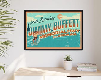 Jimmy Buffett from Paradise Tropical Framed Art Print, Jimmy Buffett Inspired, Beach House Wall Art, Ocean Vibes, Gift for Music Lovers