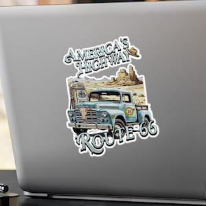 Route 66 Vintage Truck Kiss-Cut Vinyl Decal, Americas Highway, The Mother Road, Biker Gift, Retirement, Water Bottle, Travelers, Americana