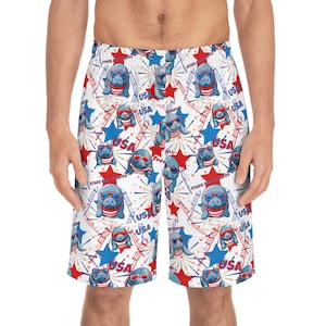 Manatee USA Patriotic Swim Shorts for Men - Fun Patriotic Themed Board Shorts, Summer Beachwear, Vacation Essentials, 4th of July, Freedom