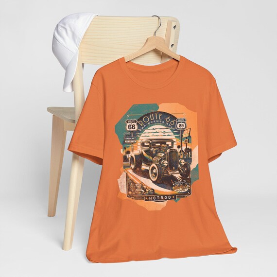 Route 66 Vintage Hot Rod Tee - Antique Car, Retro Car Lover Gift
