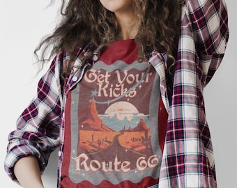 Route 66 Retro Get Your Kicks Tee, Vintage, Travel Shirt, Road Trip Apparel, Adventure Clothing, Travelers Gift, Biker Gift, Retirement Gift