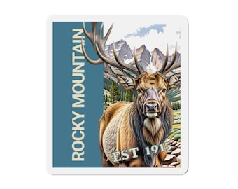 Imán troquelado de ciervo macho del Parque Nacional de las Montañas Rocosas - Decoración natural, regalo para amantes de la vida silvestre, Divisoria Continental, Estes Park, Colorado, excursionista