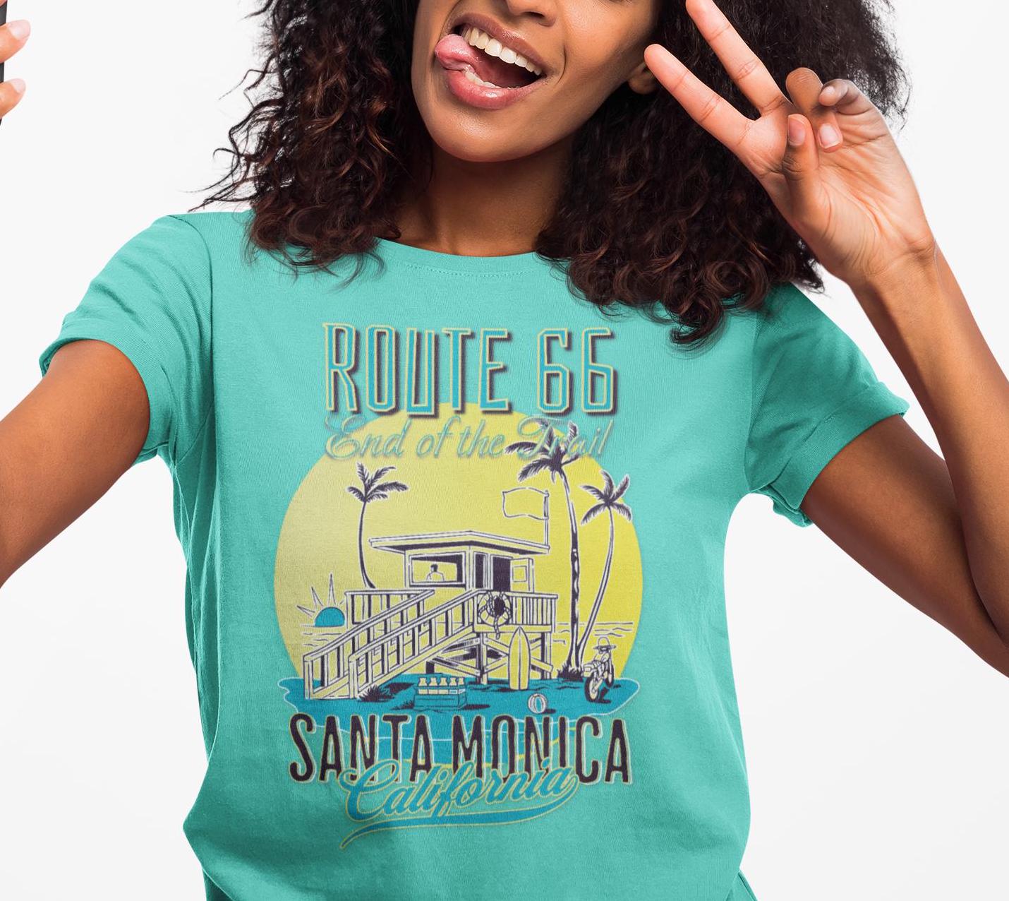 Route 66 Santa Monica California Retro Short Sleeve Tee, Vintage