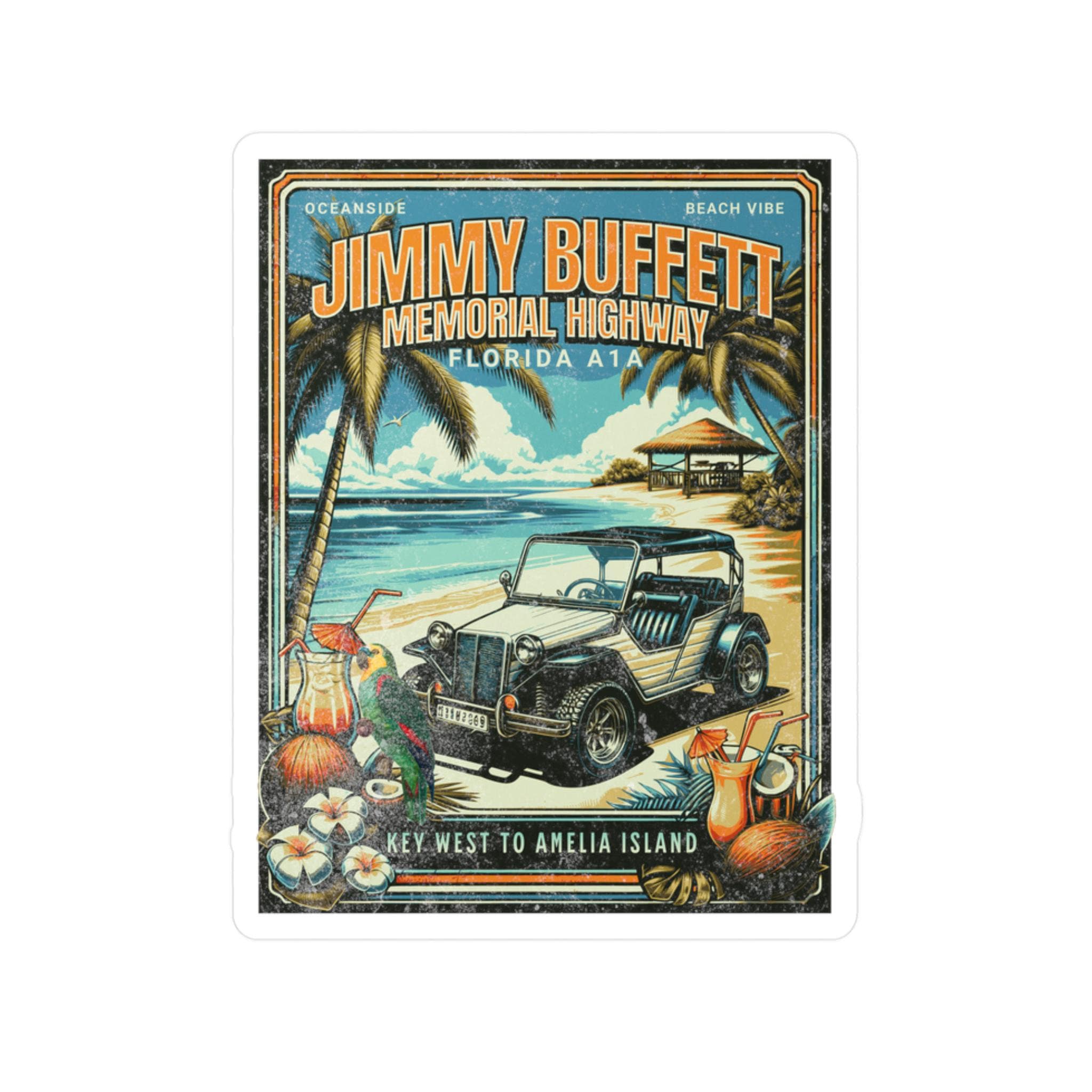 Jimmy Buffett Memorial Hwy Florida A1A -inspired Kiss-cut Vinyl