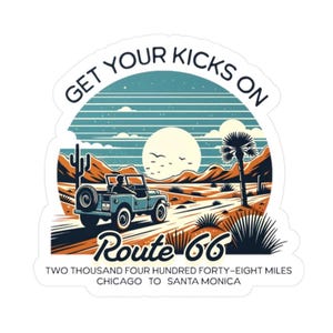 Calcomanías de vinilo troqueladas de la Ruta 66: pegatinas vintage de viaje por carretera para coche, portátil, viajes, decoración de aventuras, retro, regalo para viajeros, regalo único