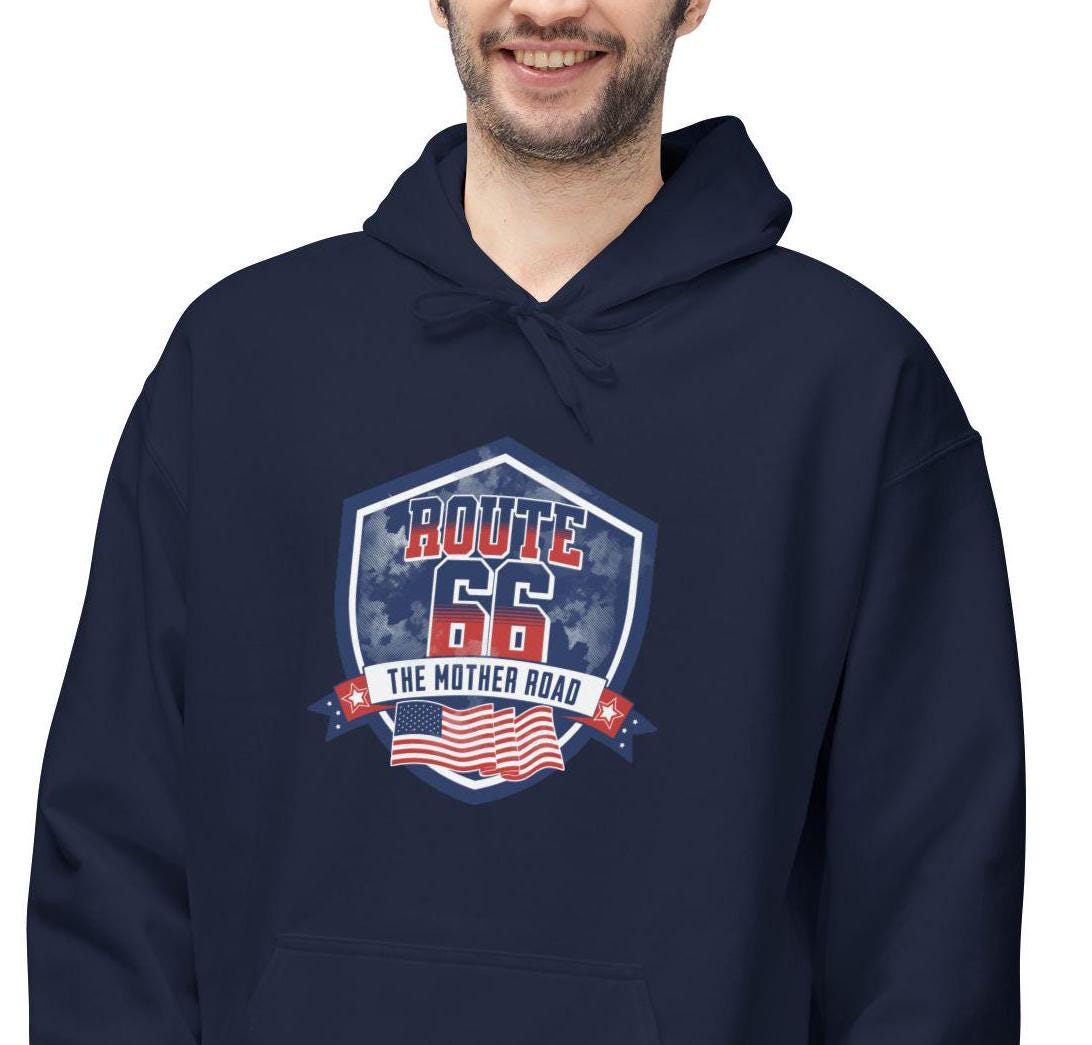 Route 66 Adventure Awaits Hoodie - Road Trips, Americana