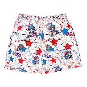 Iguana Patriotic Swim Shorts - Funny Iguana Trunks, 4th of July, zwembroek, vakantieuitrusting, leuke zwembadkleding, VS-thema, sterren en strepen