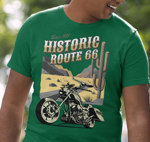 Route 66 Historic Highway T-shirt: Motorcycle, Desert Highway, the