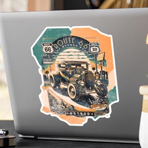 Route 66 Vintage Car Retro Vinyl Decals | Vintage Car Stickers | Travel Decor, Car Enthusiast Gifts, Automotive Art, Wall Decor, Americana