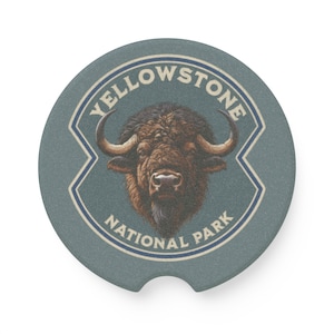 Yellowstone National Park Buffalo Car Coaster, Buffalo/Bison Coaster Set, Gift for Nature Lovers, Hiker Car Decor, Road Trip Souvenir