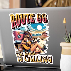 Route 66 Vinyl Decals, Retro Travel Stickers, Car Window, Road Trip, Vintage Art, Gift for Wanderlust, Historic Hwy, Gift for Her, Unique