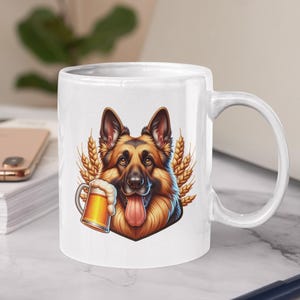 German Shepherd Beer Tasting Mug - Funny Dog Stein, Ideal Gift Coffee Lovers, German, Shepherd, Birthday Surprise Ceramic Mug, (11oz, 15oz)