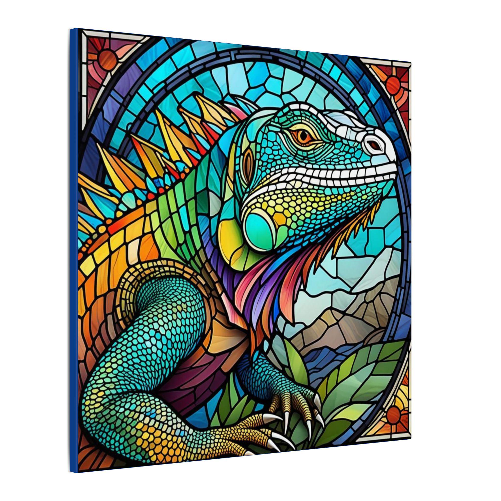 イグアナのステンドグラスのトカゲのアートワーク、カラフルなホーム