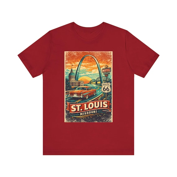 Route 66 St. Louis Retro Graphic Tee - Gateway Arch Vintage Car