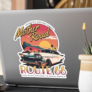 Route 66 Vintage Kiss-Cut Vinyl Decals, Nostalgic Car Stickers, Travel Decor, Retro Road Trip Gifts, Historic Adventure, Car Enthusiast Gift