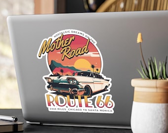 Route 66 Vinyl Sticker - California Mother Road Die Cut Decal For Cars, Laptops & Water Bottles