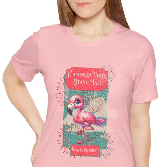T-shirt Flamingos Unite Stand Tall Flamant rose, feux d'artifice