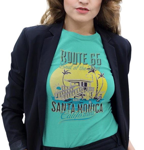 Route 66 Santa Monica California Retro Short Sleeve Tee, Vintage