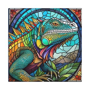 Vitral de iguana, lagarto, decoración colorida para el hogar, arte mural artístico, regalo único, decoración para amantes de la naturaleza, arte mural, reptiles