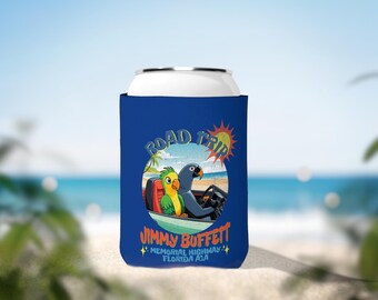Jimmy Buffett Parrothead Road Trip Can Cooler Sleeve -Key West, Florida, Parrot, Retirement Gift, Travel Accessory, BBQ Essential, Travelers
