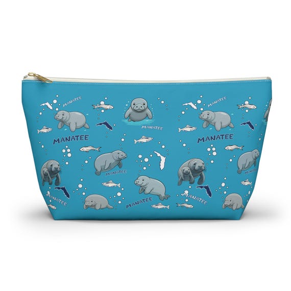 POFULL Seekuh Kosmetiktasche – Mit Aufdruck „I'm Watching Manatees“ – 23,4x17,3 Cm, Baumwollleinen – Wasserabweisend