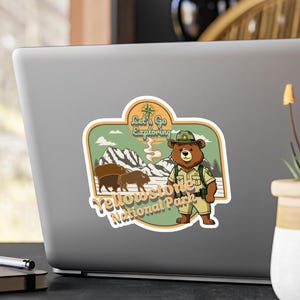Calcomanías de vinilo para explorar el Parque Nacional de Yellowstone: regalo para amantes de los viajes, amantes de la naturaleza, aventureros, decoración para portátiles, calcomanía para parque infantil