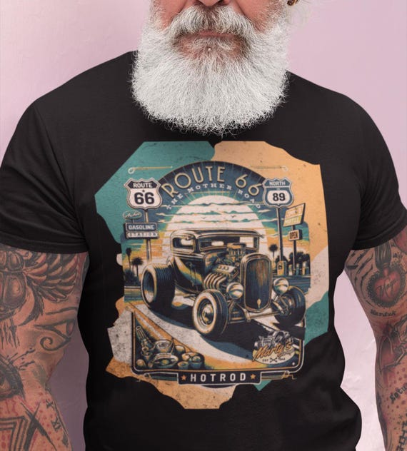 Route 66 Vintage Hot Rod Tee - Antique Car, Retro Car Lover Gift