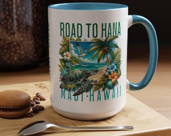 Road to Hana Maui Hawaii Sea Turtle Tropical Maui Coffee Mug-Road to Hana Design, Hawaiian Decor, Beach Lover Gift, Travel Souvenir, 11-15oz