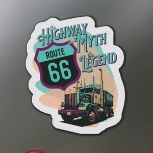 Route 66 Semi Truck Vintage Die-Cut Magnet, Retro Truck Magnet, Trucker Gift, Travel Decor, Gift for Adventurers, Americana, Nostalgic, Fun