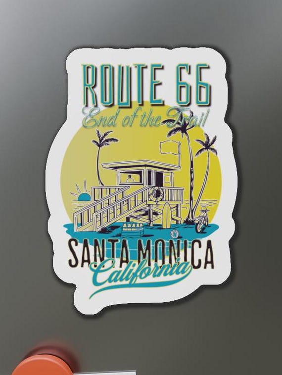 Route 66 Santa Monica California Retro Die-cut Magnet, Route 66