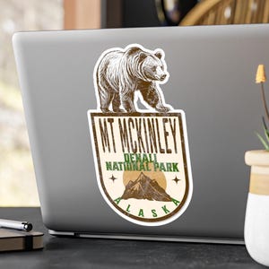 Calcomanía de oso del Parque Nacional Denali del Monte McKinley - Pegatina del Parque Nacional Denali, decoración de la naturaleza, recuerdo de viaje, regalo para amantes de la naturaleza, oso grizzly