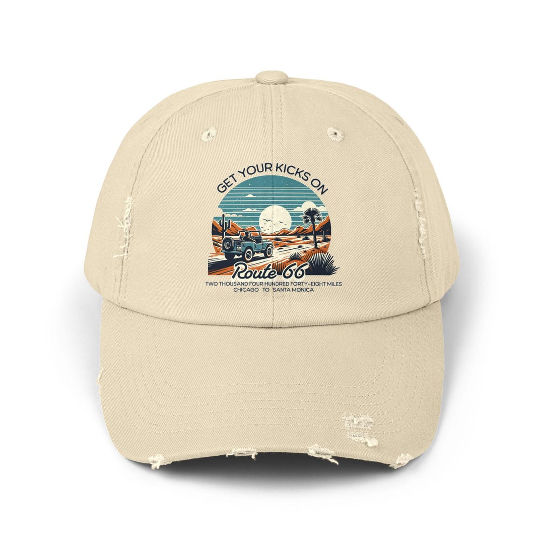 Route 66 Retro Cap, Vintage Distressed Unisex Hat, Chicago to