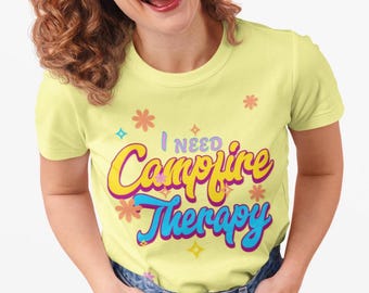 Campfire Therapy Women's Camp Tee - Best Gift for Outdoor Enthusiasts -Unique & Funny Shirt in Vibrant Colors Unisex Jersey Short Sleeve Tee