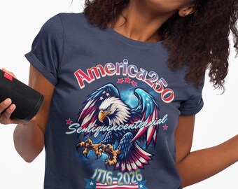 Maglietta unisex per il 250° compleanno dell'America, aquila patriottica, semiquincentenario, patriottica, giorno dell'indipendenza, libertà, regalo per papà, stile americano