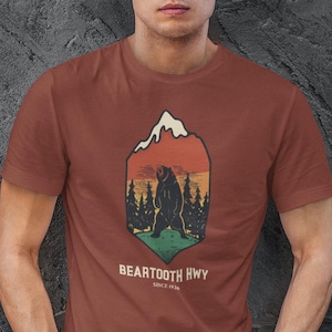 Beartooth Hwy Since 1936 TShirt,Yellowstone, Grizzly Bear Rocky Mountains, Biker Gift, Hiker Gift Nature Gift Unisex Jersey Short Sleeve Tee