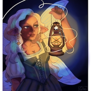 Magical Fantasy Fairy Print | Dark Fantasy Illustration, D&D Inspired, Wall Art | 5x6.25 Print, 8x10 Print
