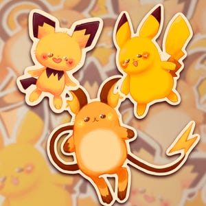 Pichu Pikachu Raichu Sticker Trio