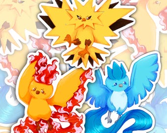 Articuno Zapdos Moltres | Gen 1 Legendary Bird Sticker Trio