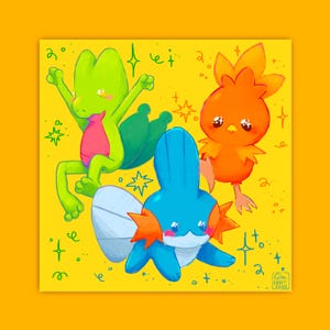 Gen 3 Starter Print | Treecko Torchic Mudkip | Cute & Colorful Illustration | Video Game Art