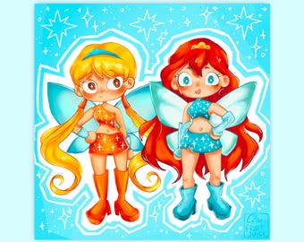 Winx Magical Girl Art Print | Bloom and Stella | 2000s Nostalgia Whimsical Fairy Wall Decor